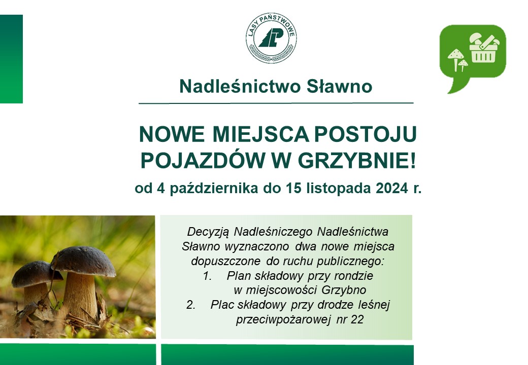 Nowe miejsca postoju dla grzybiarzy w Leśnictwach Warginia i Krakowiany (Grzybno)